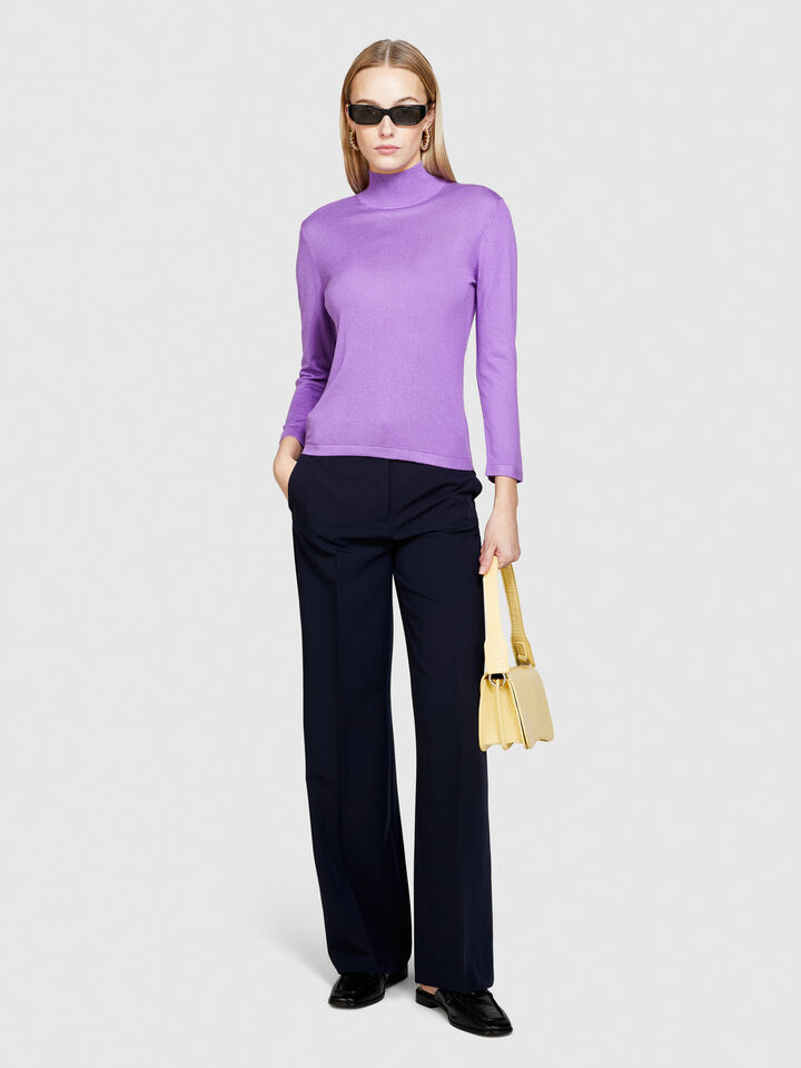 Turtleneck in silk blend - women's high neck sweaters - Lilac | Sisley image number 1